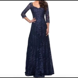 La Femme Floral Embroidered Evening Gown
